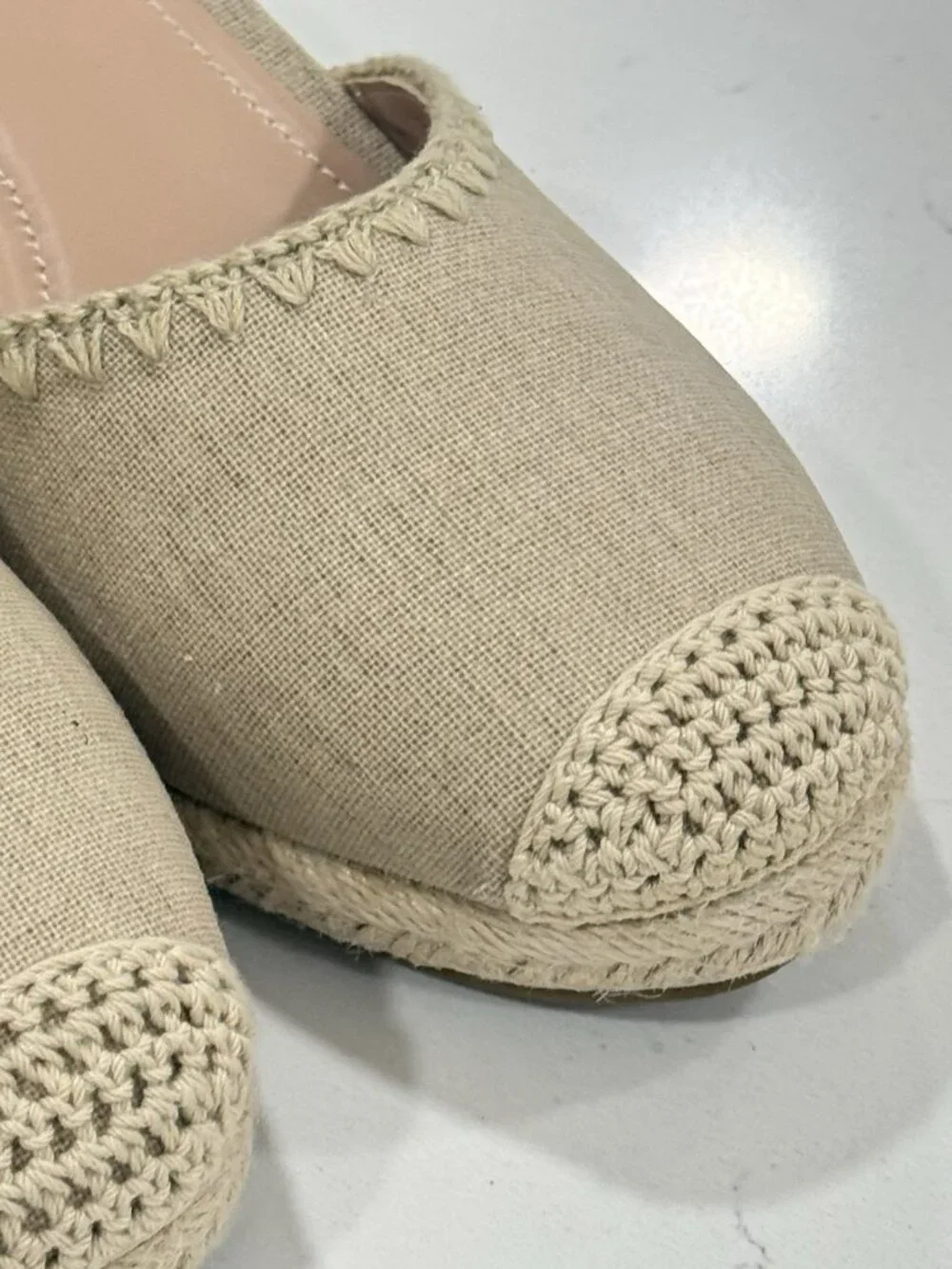 Draper James Tan Canvas Jut Espadrille Wedges Size 8.5 Ankle Wrap Coastal Summer